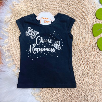  Conj. Blusa Choose Happiness e Short Borboletas - Preto e Areia